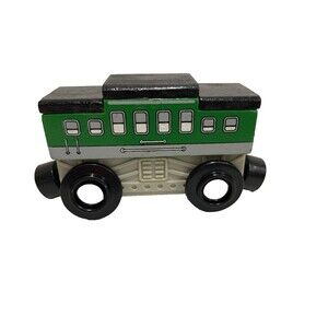 2007 KidKraft Wooden Train Green Passenger Coach Car Fits BRIO Thomas Magnetic